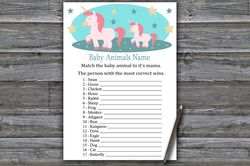 Rainbow Unicorn Baby animals name game card,Unicorn Baby shower games printable,Fun Baby Shower Activity--378