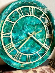 Resin art wall clock 30cm green
