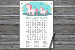 rainbow unicorn baby shower word search game card,unicorn baby shower games printable,fun baby shower activity--378