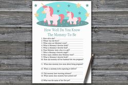 Rainbow Unicorn How well do you know baby shower game card,Unicorn Baby shower games printable,Baby Shower Activity-378