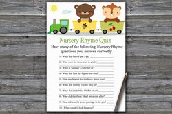 animal train nursery rhyme quiz baby shower game card,woodland baby shower games printable,fun baby shower activity--377