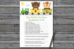 Animal train How well do you know baby shower game card,Woodland Baby shower games printable,Fun Baby Shower Activity377