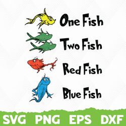 One fish svg, two fish svg, red fish svg, blue fish svg, Dr Seuss Svg, Dr Seuss Cat In The Hat, Horton svg, Lorax svg