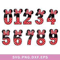 Minnie Numbers Svg, Minnie Mouse Svg, Diney Number Svg, Png Dxf Eps File