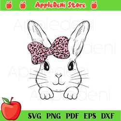 Cute Bunny Face Leopard Bow Tie Svg, Easter Day Svg