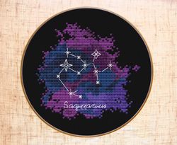 Sagittarius Cross stitch pattern Modern cross stitch Constellation Zodiac cross stitch Galaxy Watercolor cross stitch