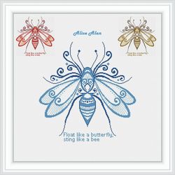 Cross stitch pattern Insect Bee silhouette ornament monochrome  wings  honey counted crossstitch patterns Download PDF