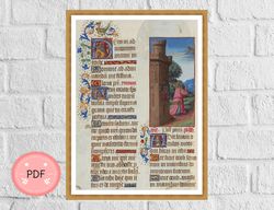 Religious Cross Stitch Pattern ,Prayer Of David,Medieval Illuminated Manuscript, Pdf, Instant Download ,Full Coverage