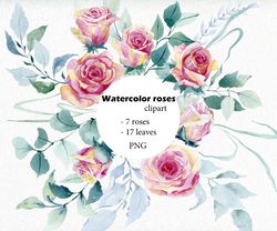 Watercolor floral clipart, roses png.
