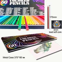 Colored Pencils Triangular 3mm Lead Oil based coloured pencil 60 Pieces in Metal Case