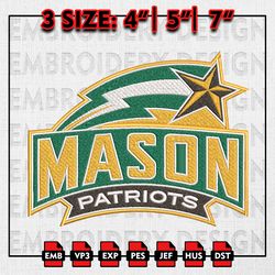 George Mason Patriots Embroidery files, NCAA D1 teams Embroidery Designs, George Mason, Machine Embroidery Pattern