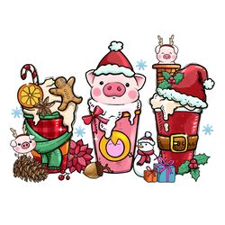 Pig Christmas Coffee Png, Christmas Coffee Png