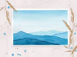 Original blue ridge painting mountains painting postcard Original watercolor painting Blue mountains landscape 4x6
