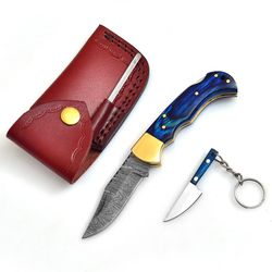 Damascus Steel Pocket Folding Knife Handmade Premium Quality Knives 6.5'' Small Pocket Knife for Outdoor, Camping