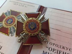 UKRAINIAN AWARD ORDER "FOR COURAGE" WITH DOCUMENT. GLORY TO UKRAINE