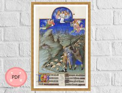 Cross Stitch Pattern,The Annunciation to The Shepherds,Religious,Christian Icon,Full Coverage,Medieval
