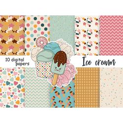 Ice Cream Cone Digital Paper | Retro Seamless Pattern Set