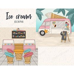 Ice Cream Shop Clipart | Retro Summer Illustration
