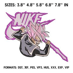 Nike Goku Black Super Saiyan Rose Embroidery Design File, Dragon Ball Anime Embroidery Design, Anime Pes Design Brother