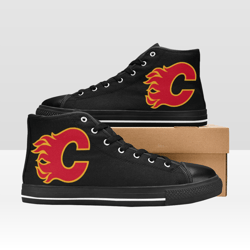 Calgary Flames Shoes, High-Top Sneakers, Handmade Footwear