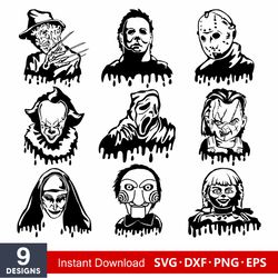 Horror Characters Drip Svg Bundle, Instant Download, Bundle For Cricut, Silhouette Vector SVG PNG DXF Cut File