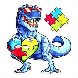 Dinosaur Hold Heart Puzzle Svg, Autism Svg, Heart Puzzle Svg, Dinosaur Svg, Trex Svg, Colored Puzzle Svg, Awareness Day