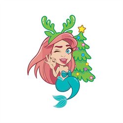 Baby Mermaid Ariel Svg, Christmas Svg, Pinetree Svg, Mermaid Svg, Ariel Christmas Svg, Christmas Light Svg, Christmas De