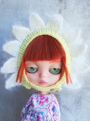 Blythe hat crochet helmet green white flower chamomile for custom blythe halloween outfit blythe doll clothes cute hat