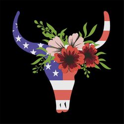 4th of july flower cow svg, independence day svg, 4th of july svg, flower crown svg, cow head svg, cow horn svg, patriot