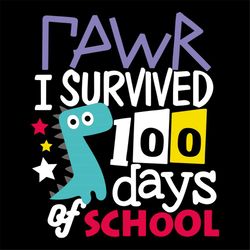 Raw I Survived 100 Days Of School Svg, 100th Days Svg, Raw Svg, Survived Svg, Dinosaur Svg, Trex Svg Back To School Svg,