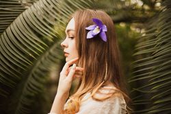 Purple orchid hair pin. tiki hair flower. Tropical wedding hair accessories. Real touch flower for purple bridesmaid