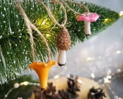 Christmas mushroom ornament set 3pcs, merry mushroom decor, miniature mushroom