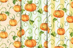Pumpkins. 3 watercolor patterns