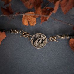 Dragon pendant on black leather cord. Viking Pagan chocker. Gothic style present. Handcrafted stylish jewelry