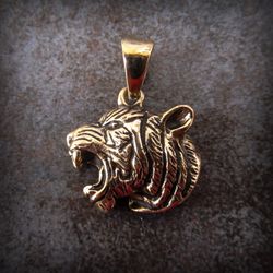 tiger handmade necklace pendant,tiger bronze jewellery charm,mens jewellery necklace,symbol of courage,symbol of bravery