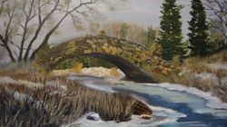River Landscape Wall Art 14*19 inch River Bridge Painting Early Spring Art