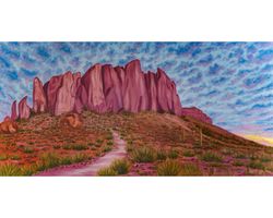 Lost Dutchman State Park original oil painting on canvas Superstition mountains large artwork Sonoran desert landscape