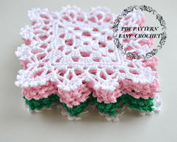 Granny square coaster crochet pattern, Beginner crochet pattern, easy photo tutorial for small crochet gift diy