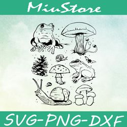 Frog And Mushroom Outline Svg,png,dxf,cricut