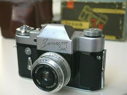 zenit 3m soviet 35mm slr camera, industar-50 original box vintage decor