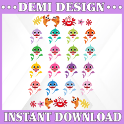 16 Mommy Sharks Bundle  Character With Many Colors SVG,Png,Shark's friends svg, Pink Fong svg, Family shark svg, dxf, ep