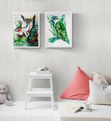 Birds Nursery Wall Art PRINTABLE Set of 2 - digital file that you will download