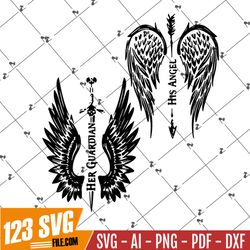 His Angel, Her Guardian Couple SVG Valentine's Day 14 February , Couple Matching PNG, | Clipart, Vector, Png Digital Fil