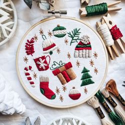christmas elements hand embroidery pdf pattern botanical embroidery pattern