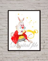 White Rabbit Alice In Wonderland Disney Art Print Digital Files decor nursery room watercolor