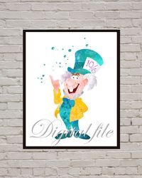 Mad Hatter Alice In Wonderland Disney Art Print Digital Files decor nursery room watercolor