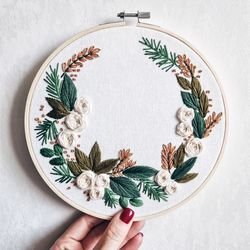 christmas wreath hand embroidery pdf pattern botanical embroidery pattern