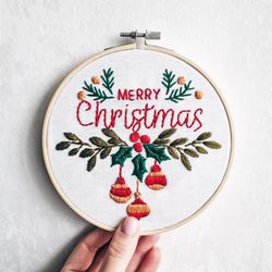 Merry Christmas hand embroidery PDF pattern botanical embroidery pattern
