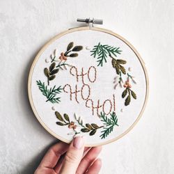 hohoho christmas hand embroidery pdf pattern botanical embroidery pattern