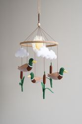Baby mobile mallard duck, bird nursery decor, unique baby gift